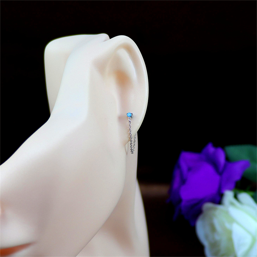 Emerald Blue CZ Chain Ear Jacket in Sterling Silver - Silver or Gold Front and Back Earrings, Two-Part Design