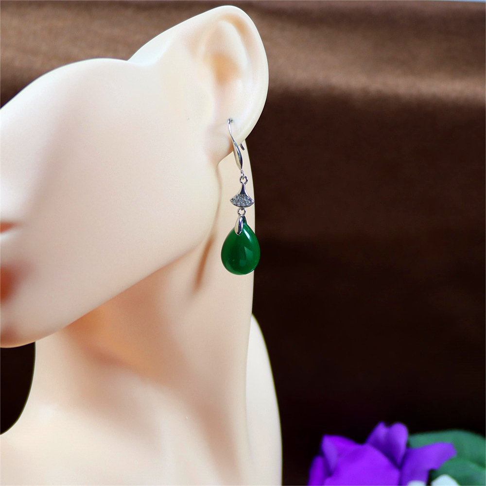 Tiny Natural Agate Teardrop Stud Earrings in Sterling Silver, Dangling Droplet Green Gemstone Earrings, Gift for Her