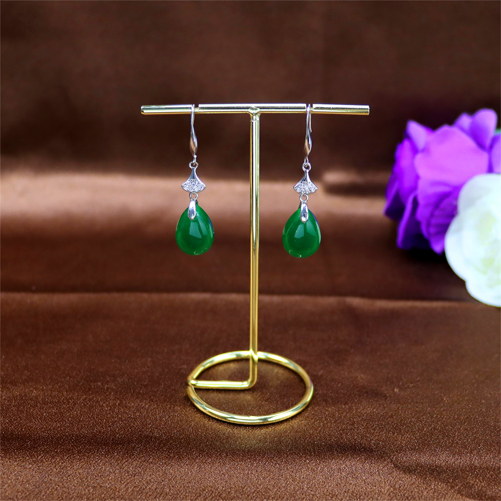 Tiny Natural Agate Teardrop Stud Earrings in Sterling Silver, Dangling Droplet Green Gemstone Earrings, Gift for Her