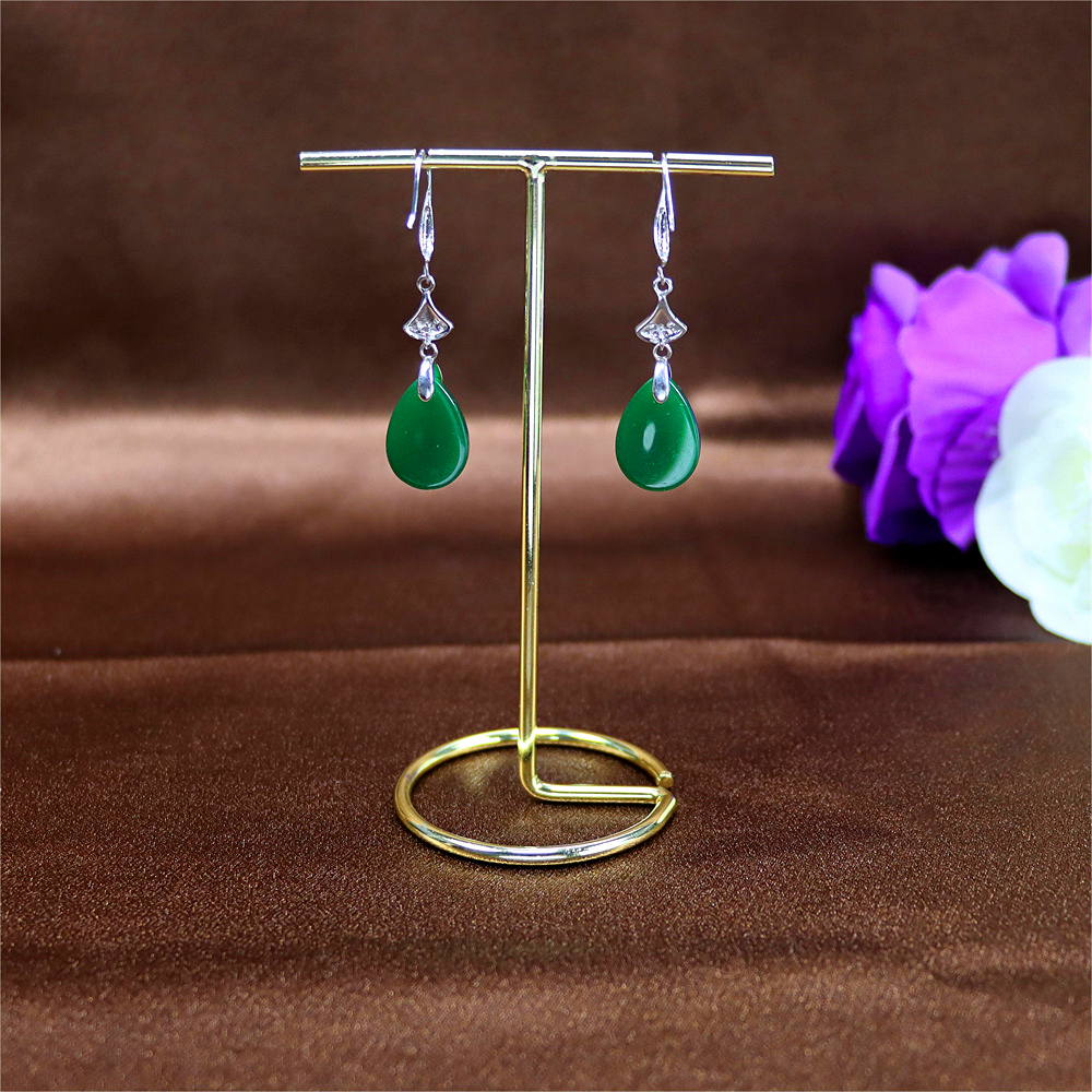 Tiny Natural Agate Teardrop Stud Earrings in Sterling Silver, Dangling Droplet Green Gemstone Earrings, Gift for Her