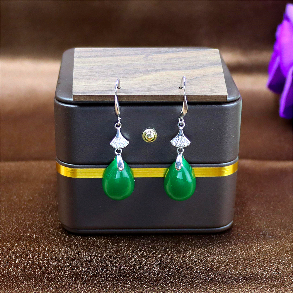 Tiny Natural Agate Teardrop Stud Earrings in Sterling Silver, Dangling Droplet Green Gemstone Earrings, Gift for Her