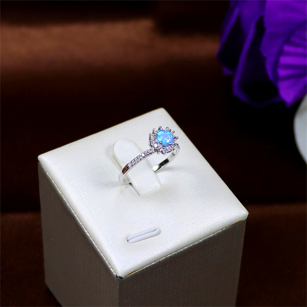 Silver S925 Set Colorful Diamond Opal Stone Broken Diamond Hollow Women's Ring