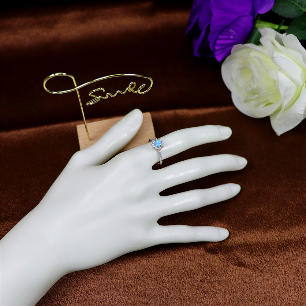 Silver S925 Set Colorful Diamond Opal Stone Broken Diamond Hollow Women's Ring