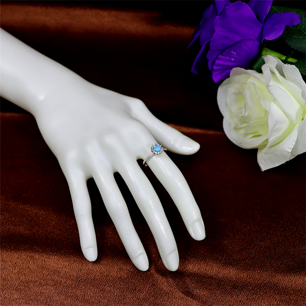 Silver S925 Set Colorful Diamond Opal Stone Broken Diamond Hollow Women's Ring