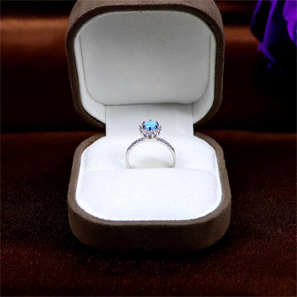 Silver S925 Set Colorful Diamond Opal Stone Broken Diamond Hollow Women's Ring