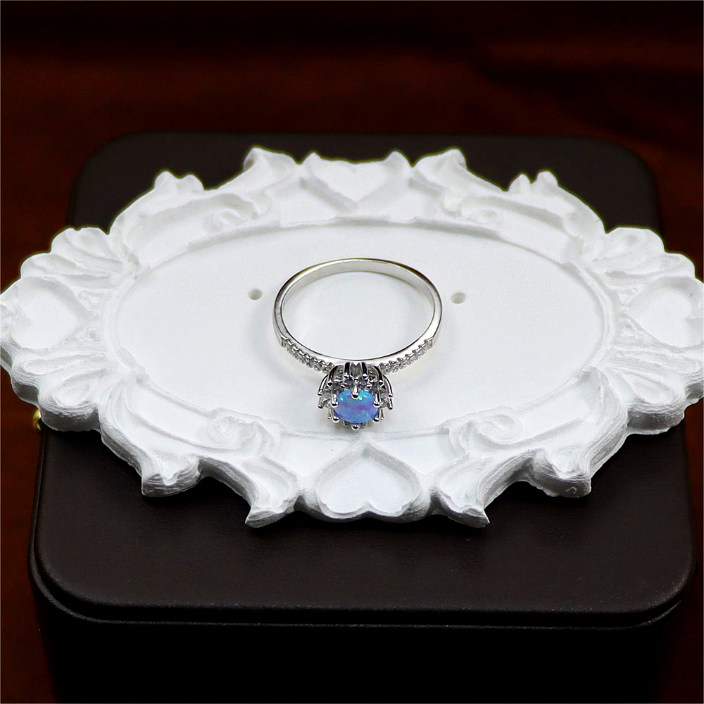 Silver S925 Set Colorful Diamond Opal Stone Broken Diamond Hollow Women's Ring