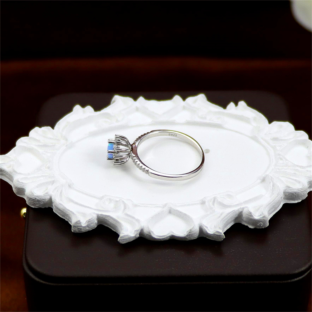 Silver S925 Set Colorful Diamond Opal Stone Broken Diamond Hollow Women's Ring