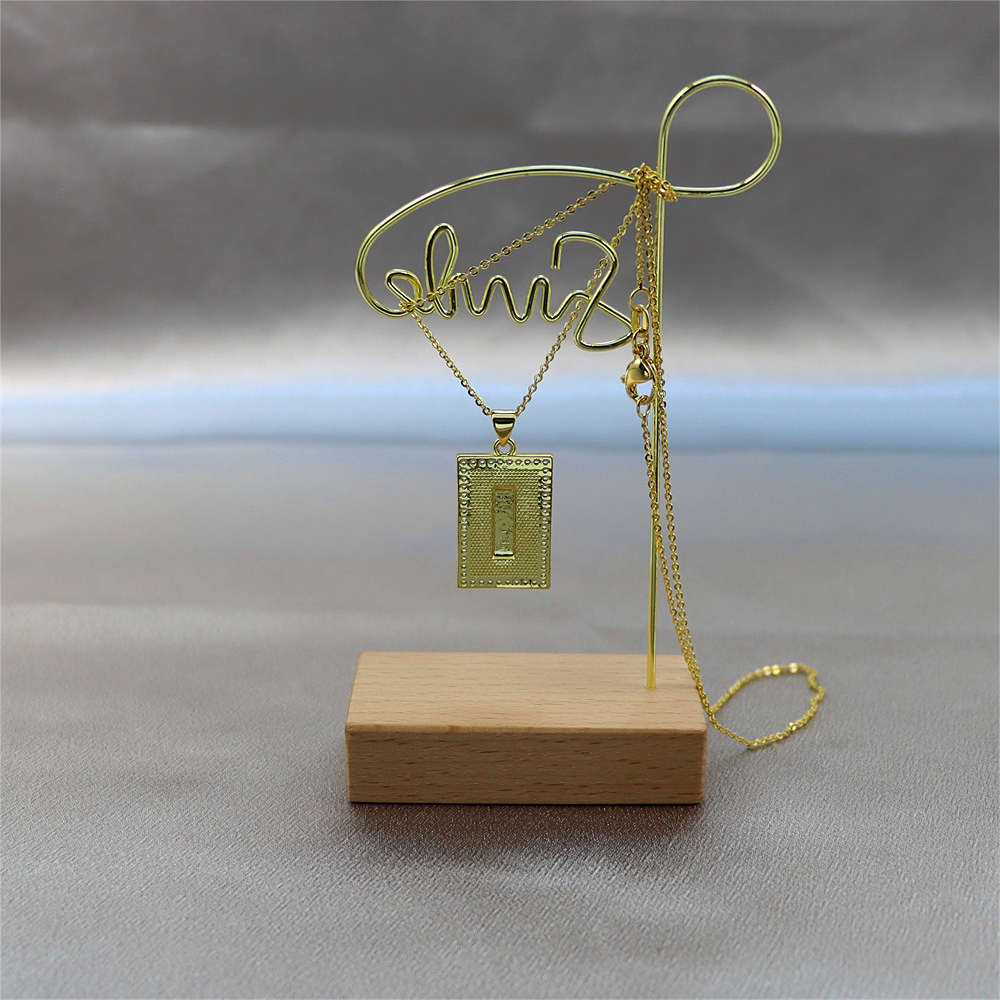 Gold-Plated Copper Rectangular Monk Pendant Necklace with Opal – Unique and Rare Collarbone Chain Jewelry