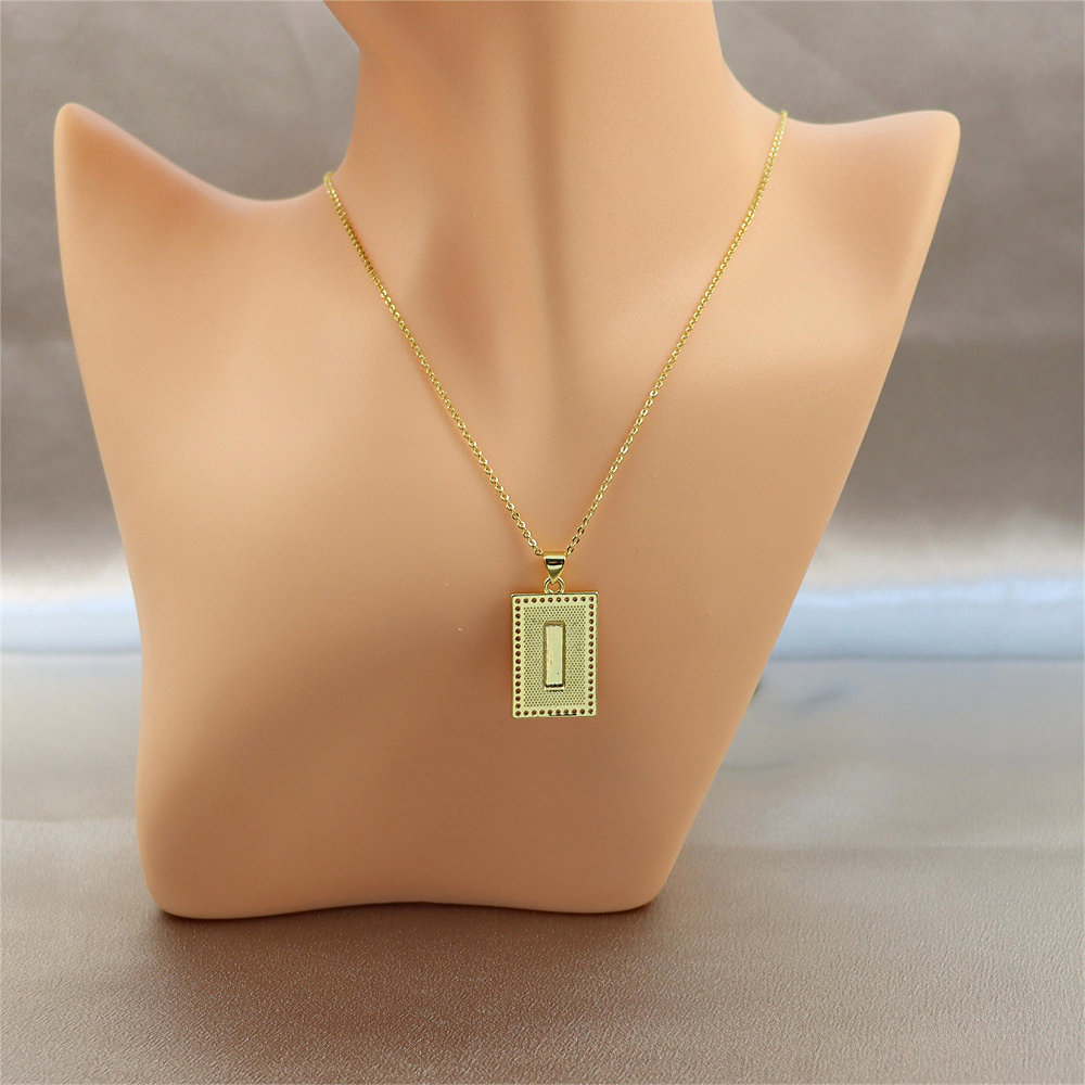 Gold-Plated Copper Rectangular Monk Pendant Necklace with Opal – Unique and Rare Collarbone Chain Jewelry