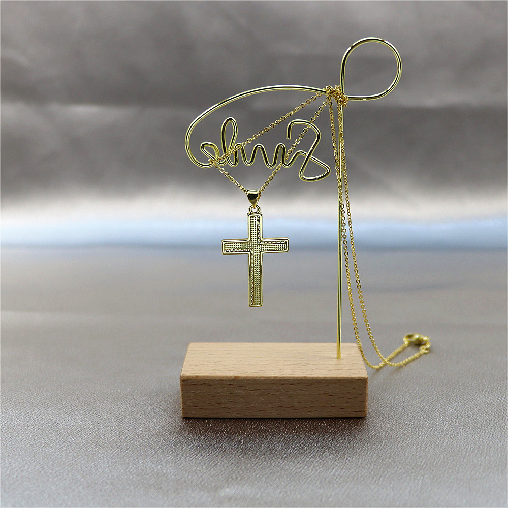 Opal Copper-Plated Gold Cross Pendant Necklace with Collar Chain