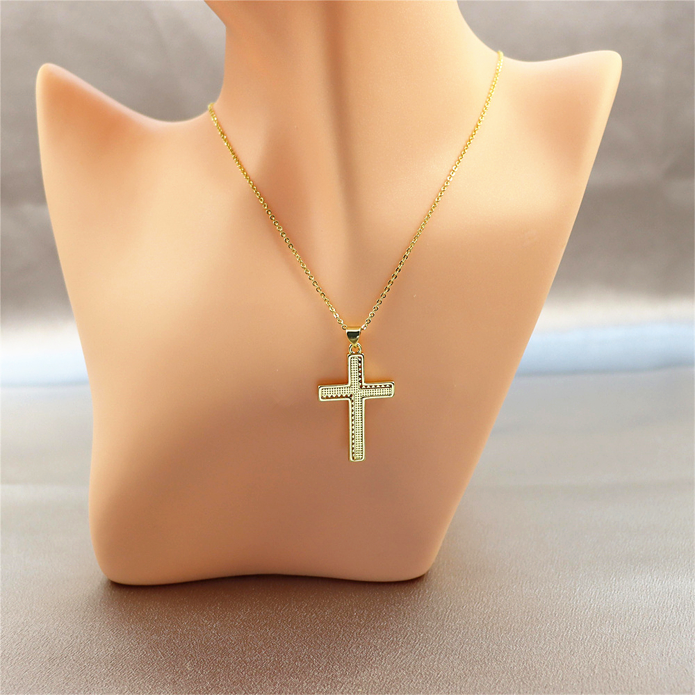 Opal Copper-Plated Gold Cross Pendant Necklace with Collar Chain