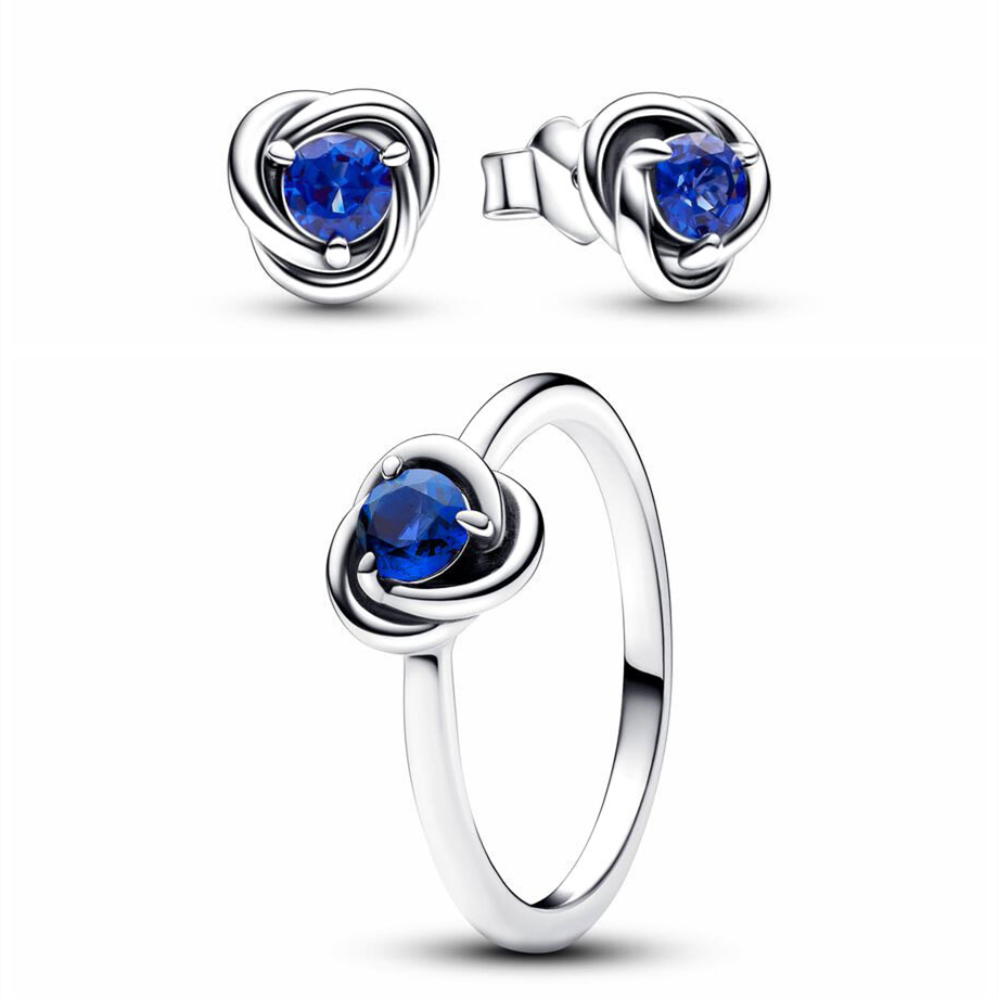 Pandora 925 Sterling Silver September Birthstone Eternity Circle Ring Stud Earrings