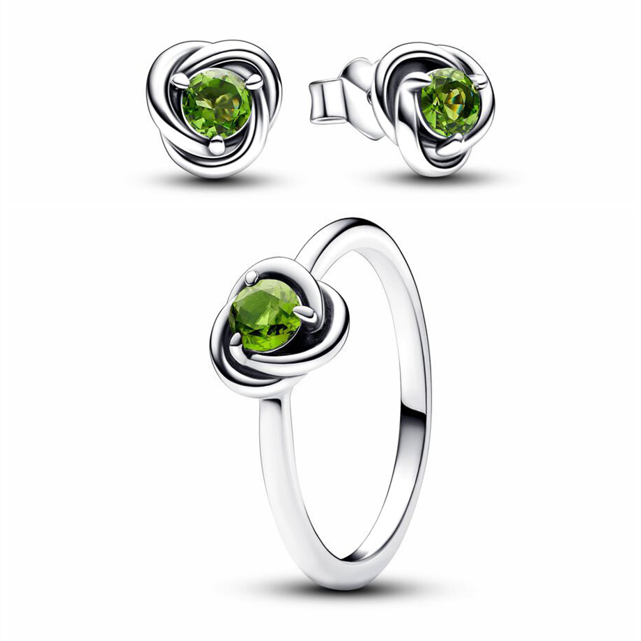 Pandora 925 Sterling Silver August Birthstone Eternity Circle Ring Stud Earrings