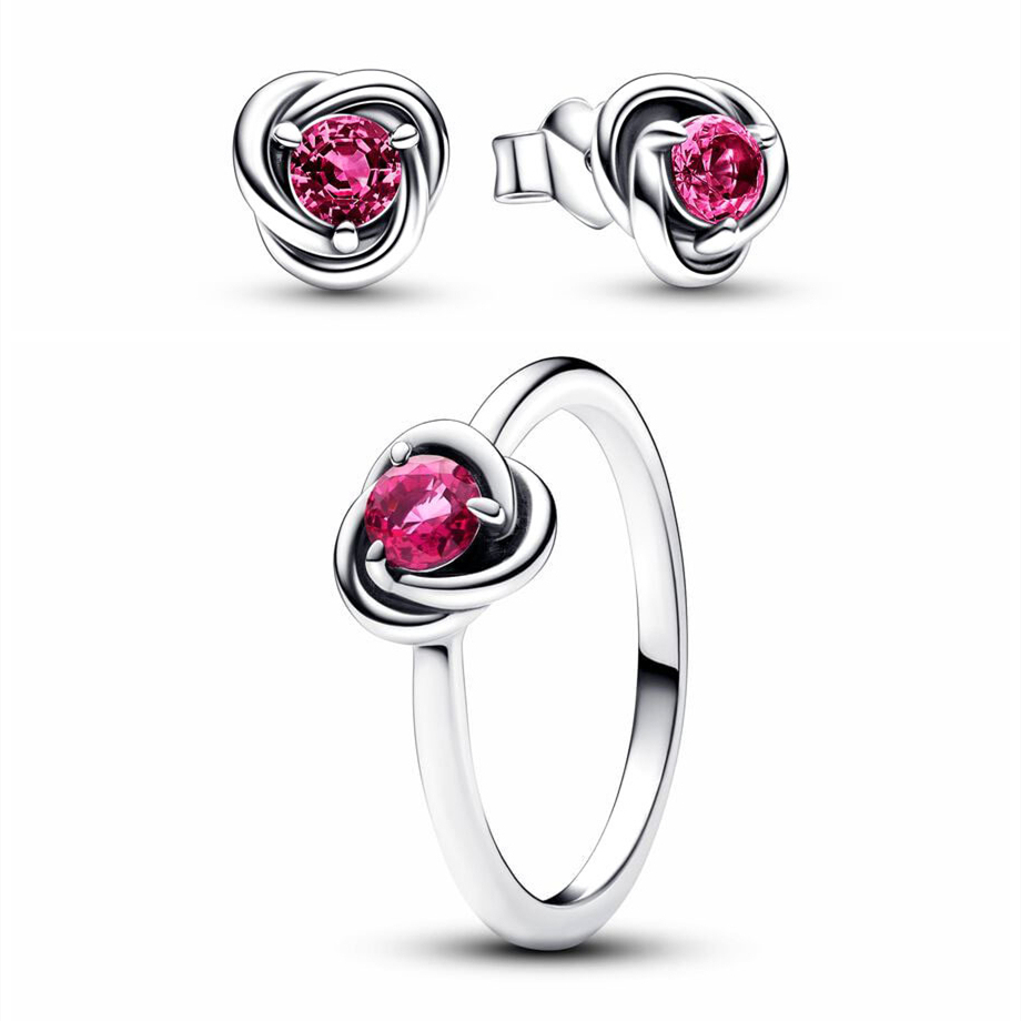 Pandora 925 Sterling Silver October Birthstone Eternity Circle Ring Stud Earrings