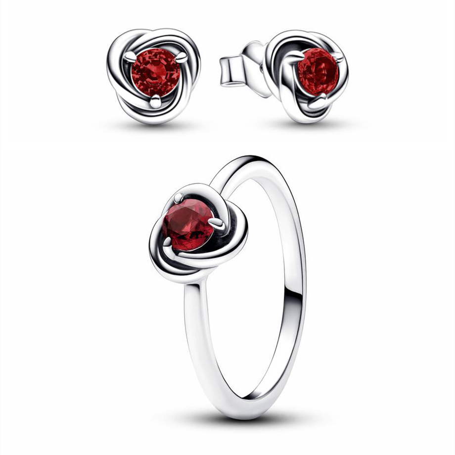 Pandora 925 Sterling Silver July Birthstone Eternity Circle Ring Stud Earrings