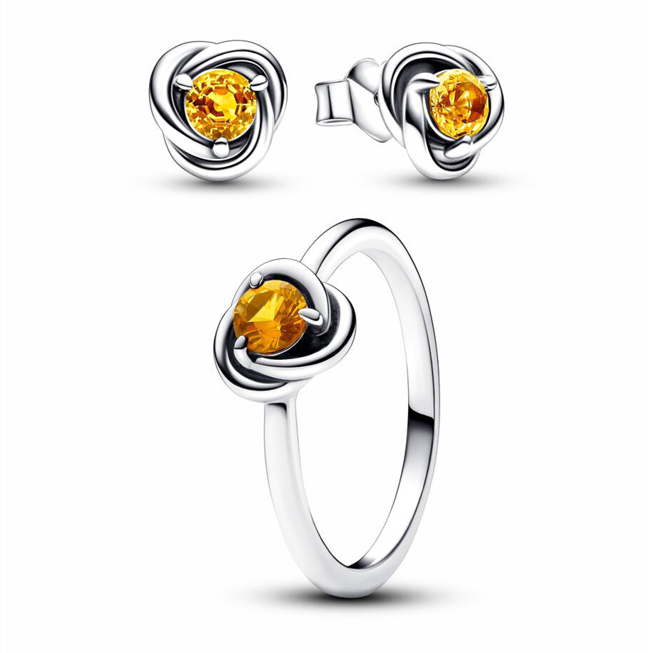 Pandora 925 Sterling Silver November Birthstone Eternity Circle Ring Stud Earrings