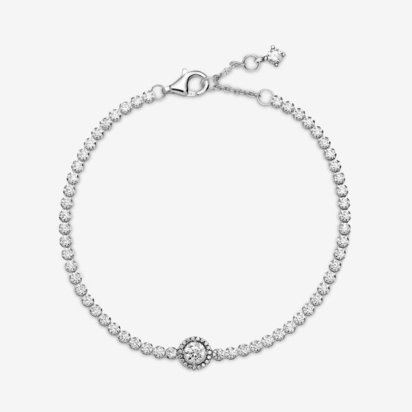 PANDORA 925 Silver Sparkling Halo Tennis Bracelet