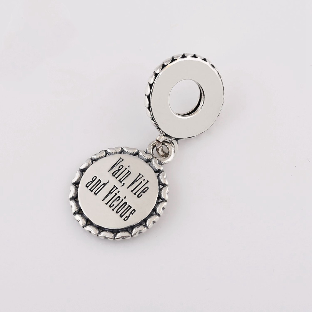 Sterling Silver Villains Charms VAIN, VILE AND VICIOUS Queen of Hearts Dangle