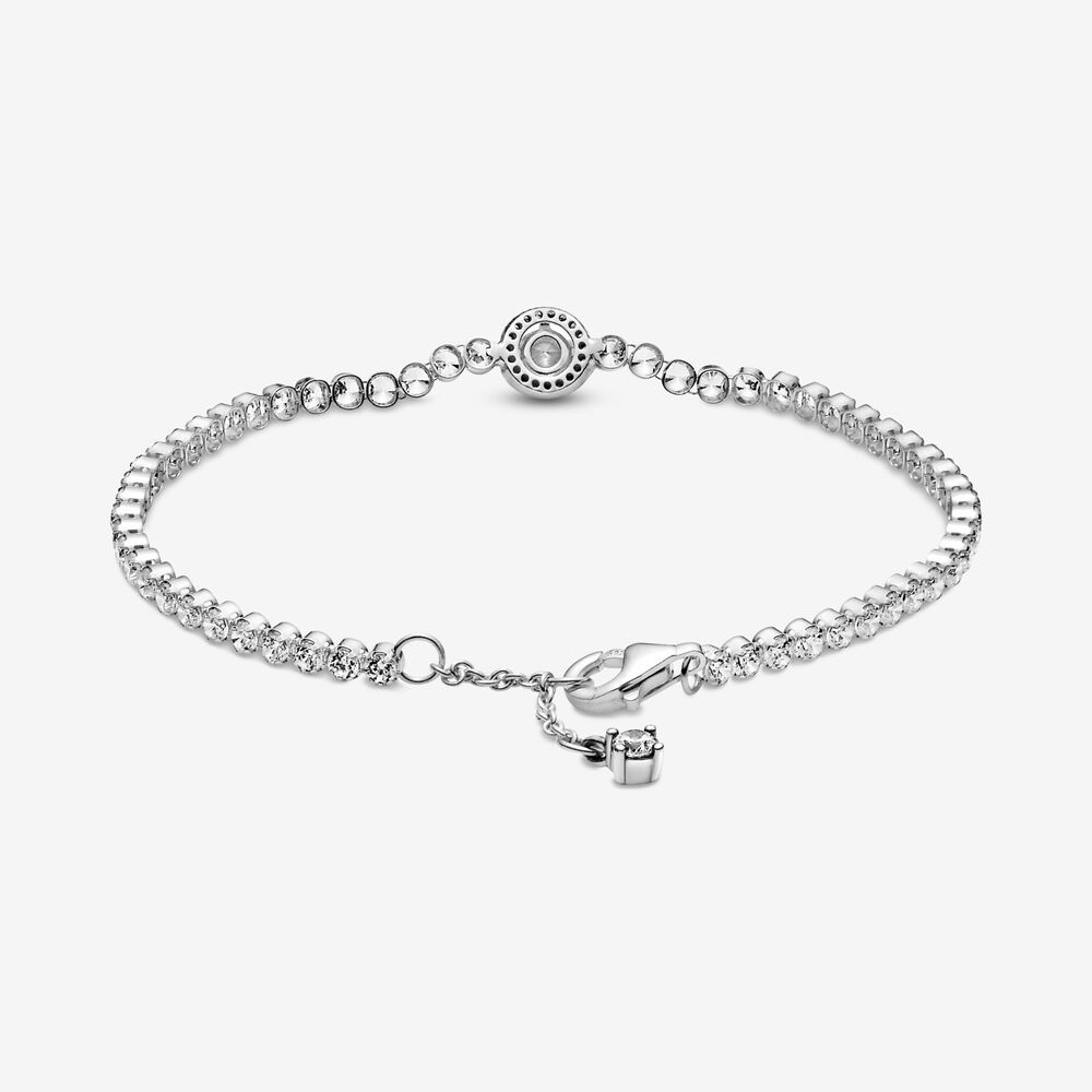 PANDORA 925 Silver Sparkling Halo Tennis Bracelet