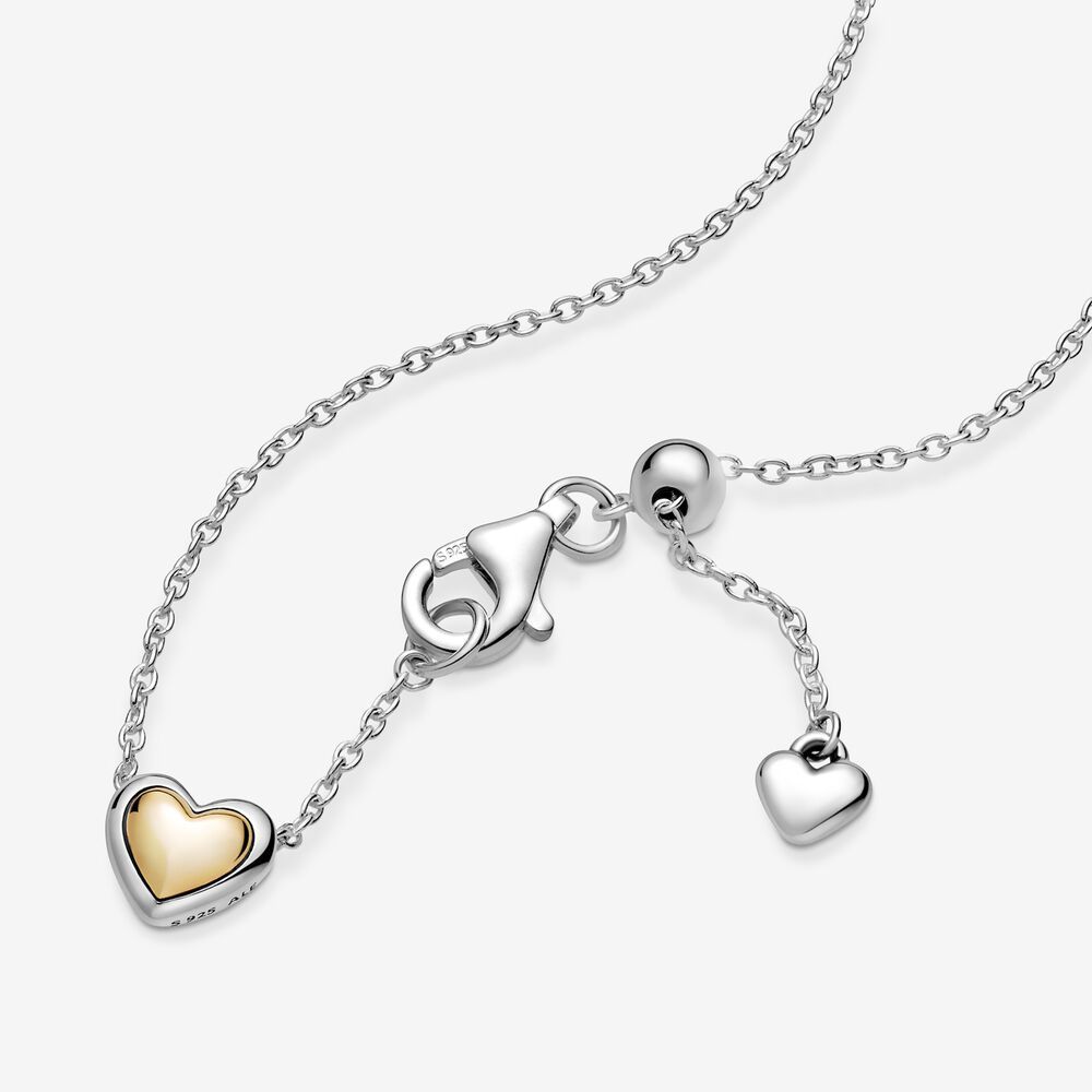 PANDORA Schmuck Silber Damen-Kette Gewölbtes Goldherz