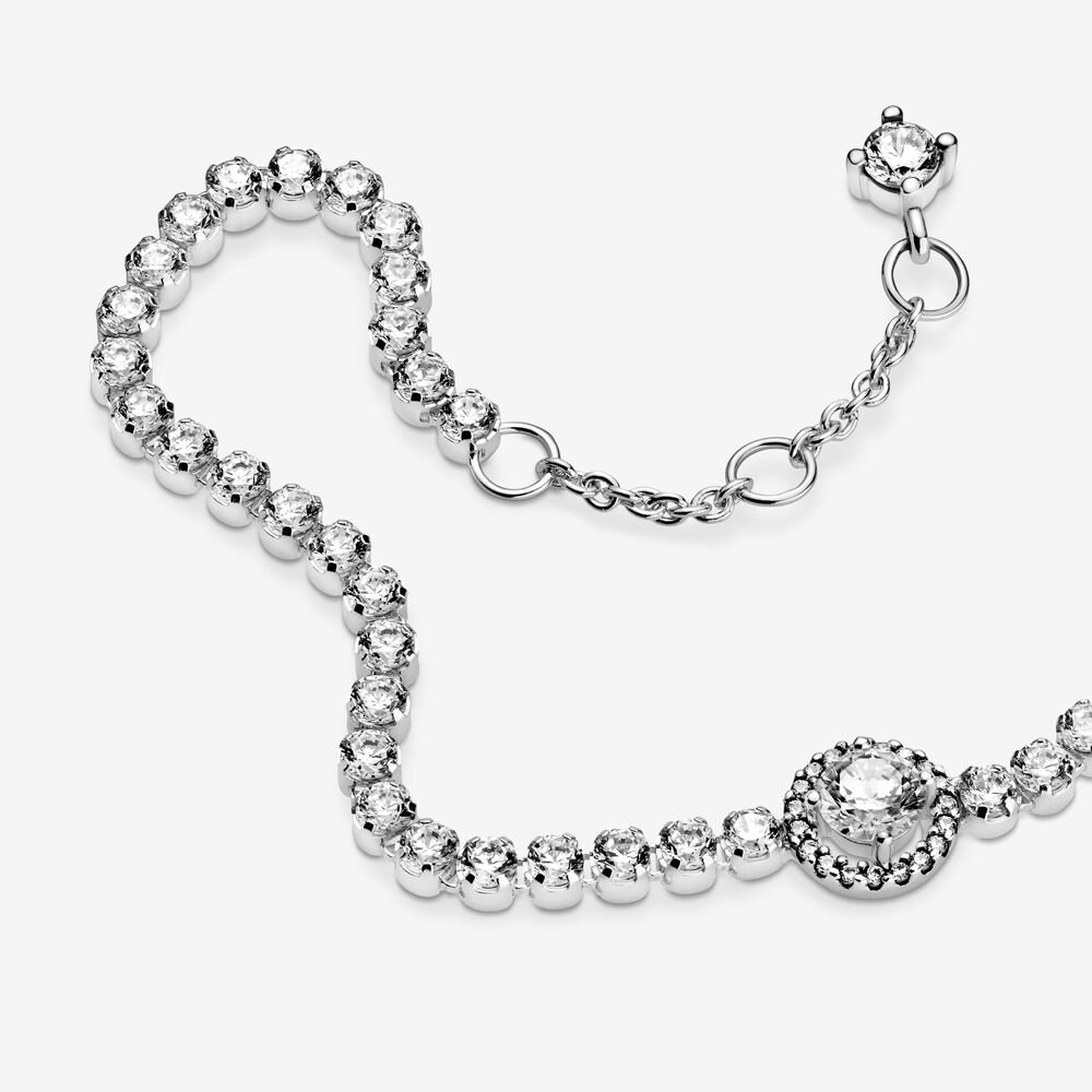 PANDORA 925 Silver Sparkling Halo Tennis Bracelet