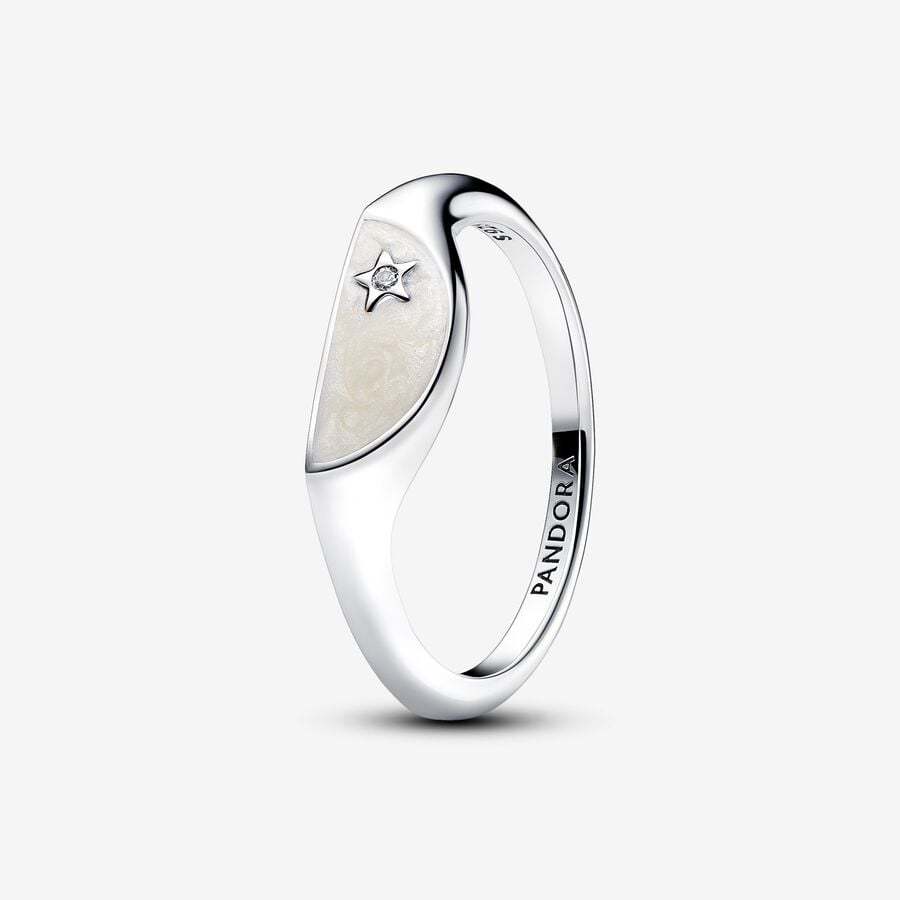 PANDORA Jewelry Sealing Ring for Women Half Enamel Silver