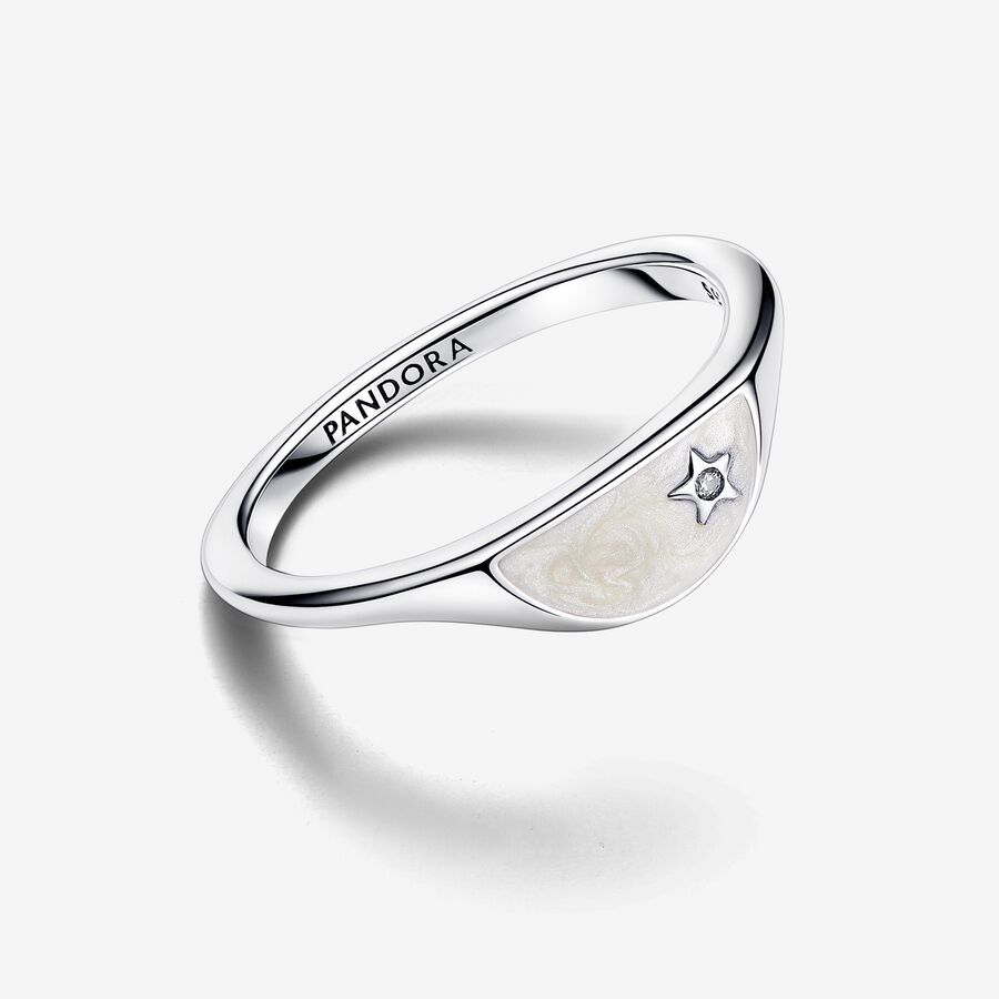 PANDORA Jewelry Sealing Ring for Women Half Enamel Silver