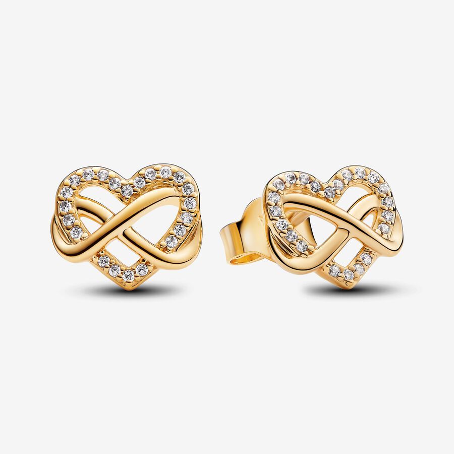 New Pandora Shine Gold Sparkling Infinity Heart Stud Earrings