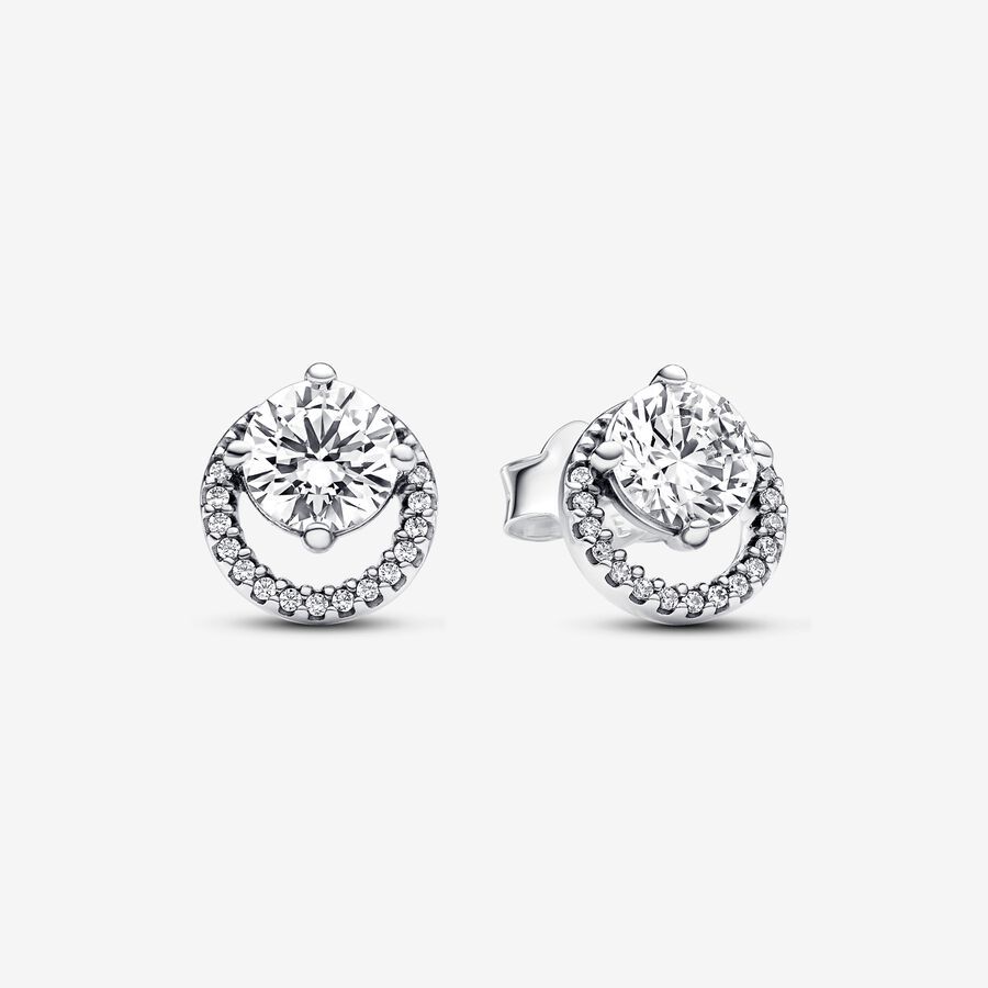 NEW Pandora Timeless Silver Sparkling Round Halo Stud Earrings