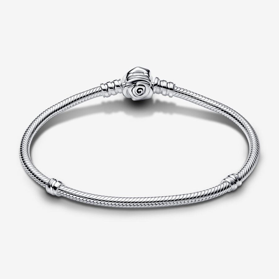 New Pandora Rose in Bloom Clasp Snake Chain Bracelet