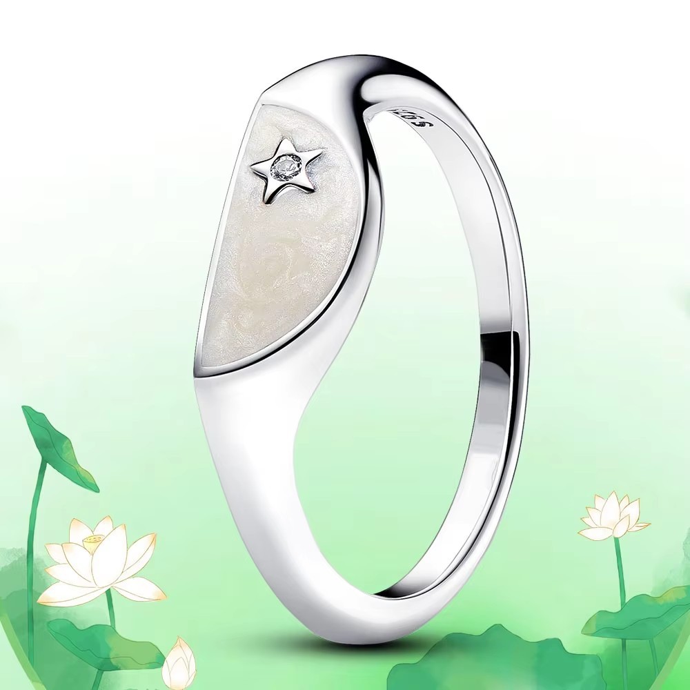 PANDORA Jewelry Sealing Ring for Women Half Enamel Silver