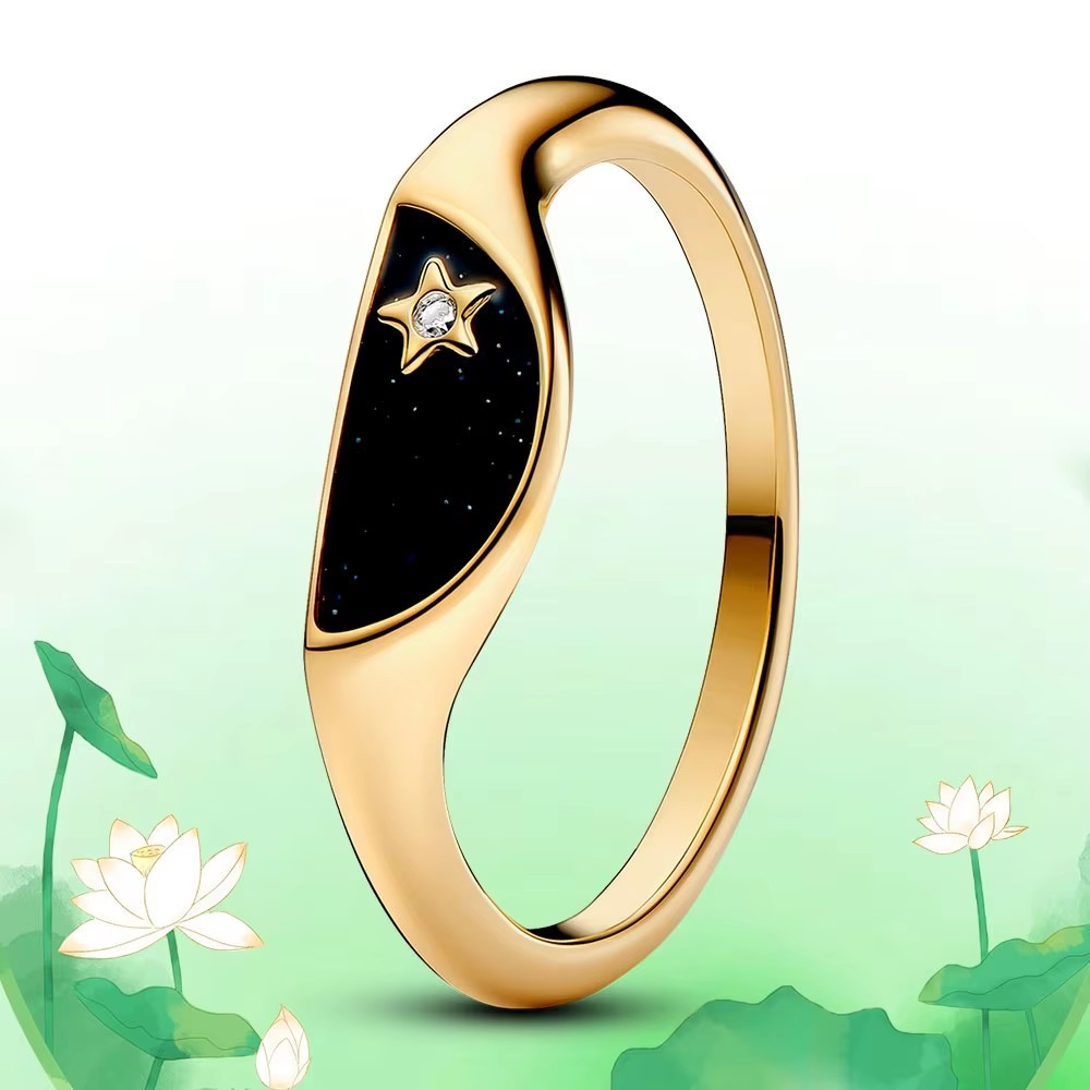 PANDORA Women's Jewelry Sealing Ring Half Enamel Gold