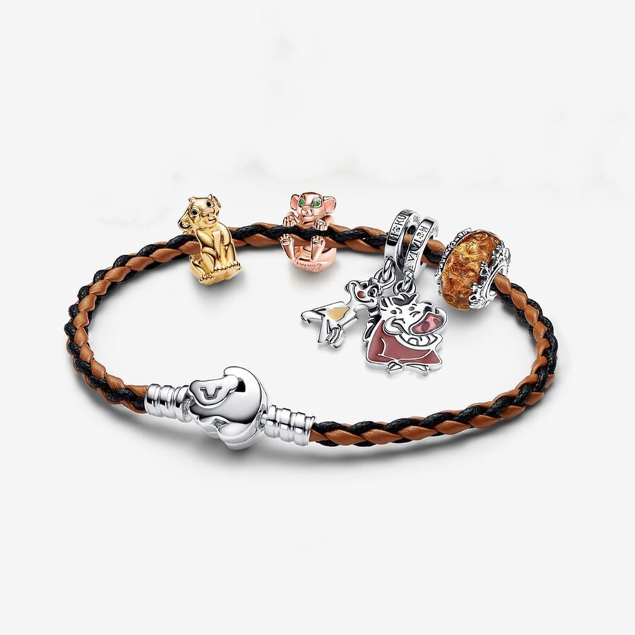 PANDORA Jewelry Leather Bracelet Charm for Women Lion King Brown