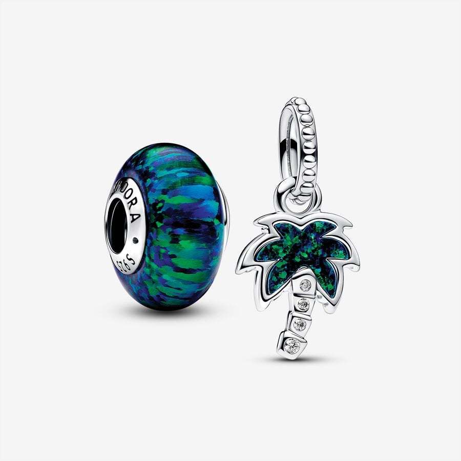 Pandora Green Palm Tree Beads Dangle Charm Set