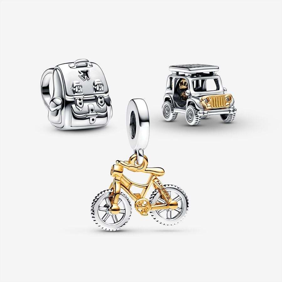 Pandora Two-tone bicycle automobile Backpack Dangle Charm Set