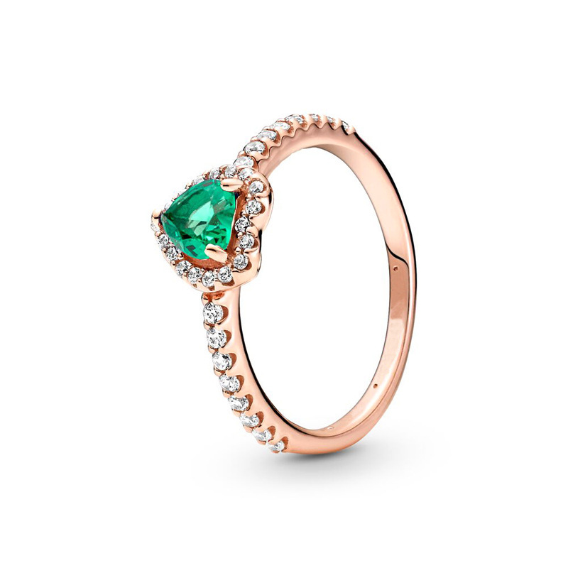 Pandora ALE Sparkle Green Rose Gold Heart Ring