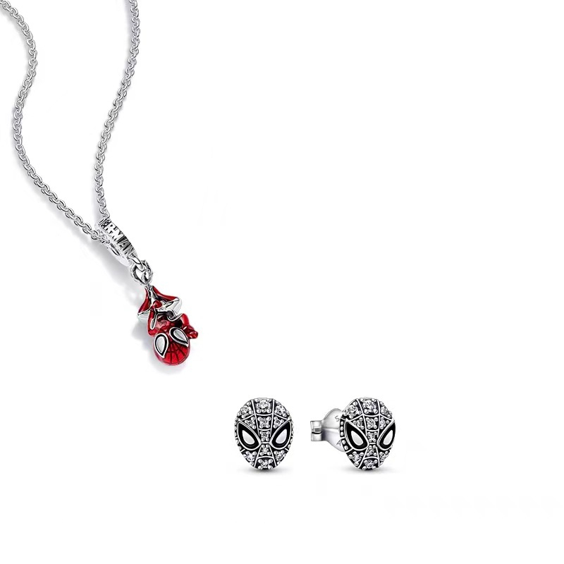 Pandora 925 Sterling Silver Spider 60CM Stud Earrings Necklace