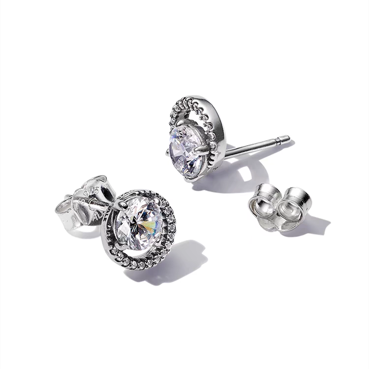 NEW Pandora Timeless Silver Sparkling Round Halo Stud Earrings
