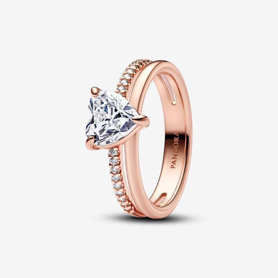 PANDORA Rose Gold Double Band Heart Ring ALE