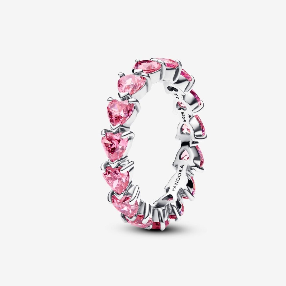 Pandora Silver S925 ALE Pink Heart to Hearts Ring Set