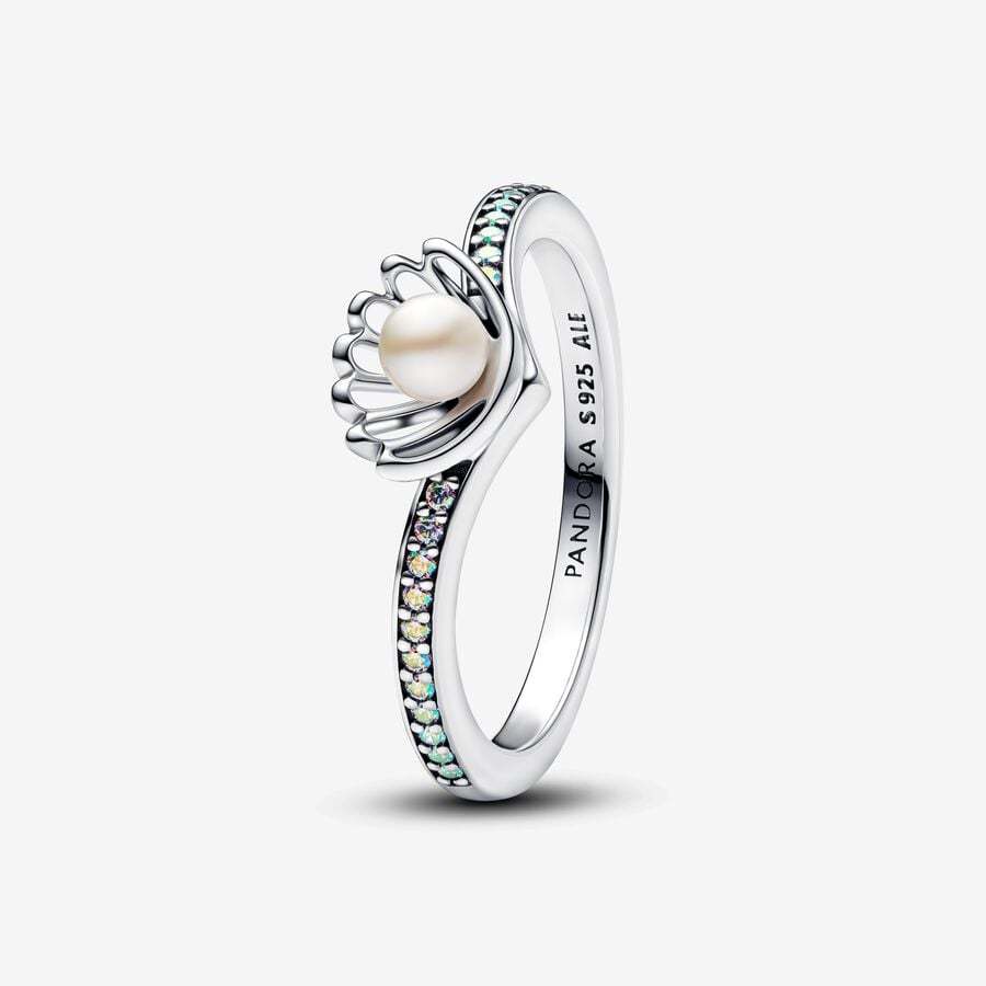 PANDORA Silver Princess Ariel Shell Treated Freshwater Cultured Pearl Ring