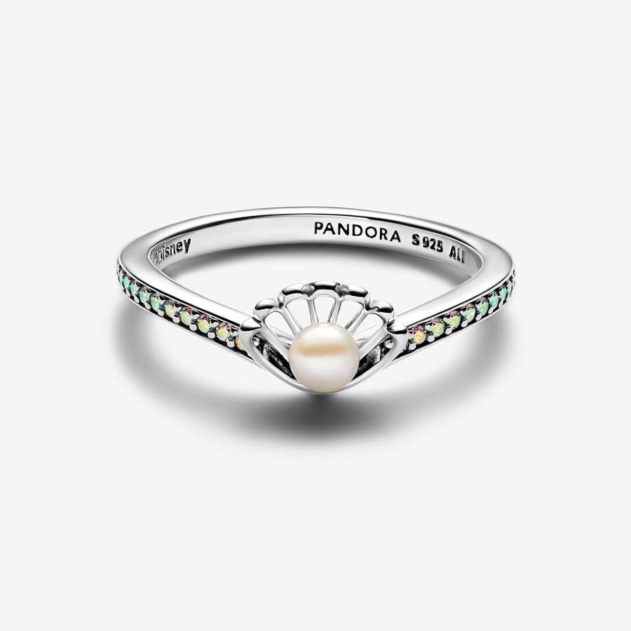 PANDORA Silver Princess Ariel Shell Treated Freshwater Cultured Pearl Ring