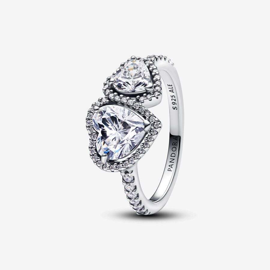 PANDORA Silver S925 ALE Sparkling Halo Hearts Ring