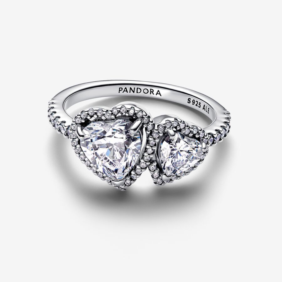 PANDORA Silver S925 ALE Sparkling Halo Hearts Ring