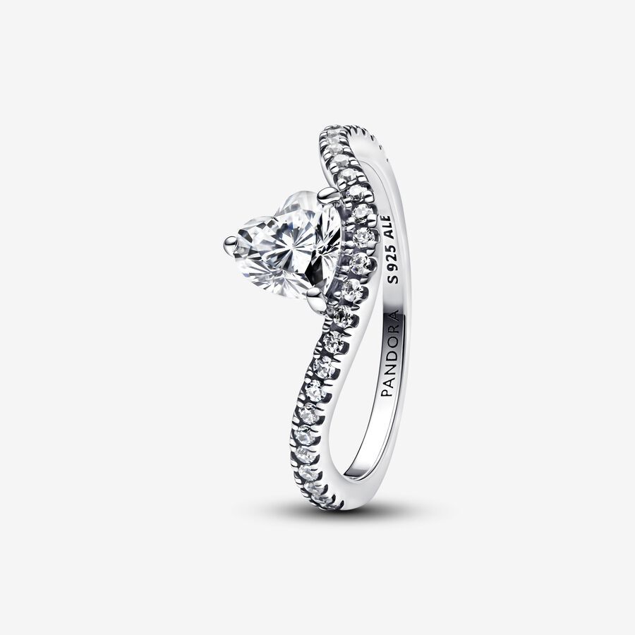 PANDORA Silver S925 ALE Wavy Pavé Heart Ring