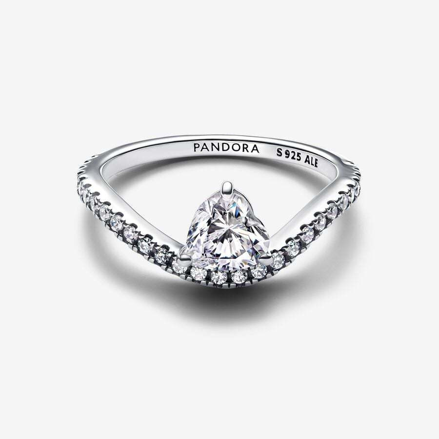 PANDORA Silver S925 ALE Wavy Pavé Heart Ring