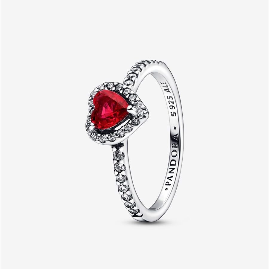 Pandora Silver S925 ALE White and Red Heart Ring Product Set