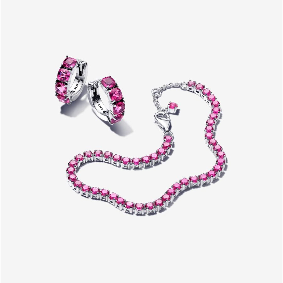 Pandora Silver S925 ALE Sparkling Pink Tennis Jewelry Set