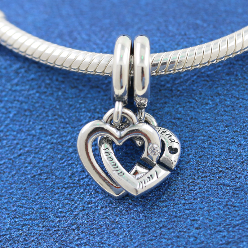 PANDORA Sterling Silver Charm Linked Sister Hearts Split