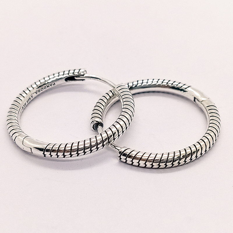 PANDORA 925 Silver Moments Charm Hoop Earrings